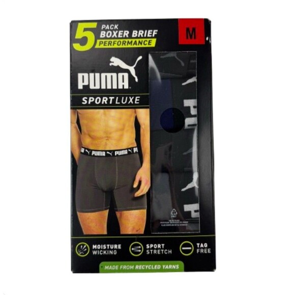 PUMA Sportluxe Men’s 5 Pack Boxer Briefs Medium M Performance Black Underwear - Picture 1 of 5